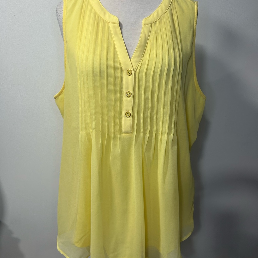 Charter Club Yellow Sleeveless pintuck blouse citron aura NWT Women's Top